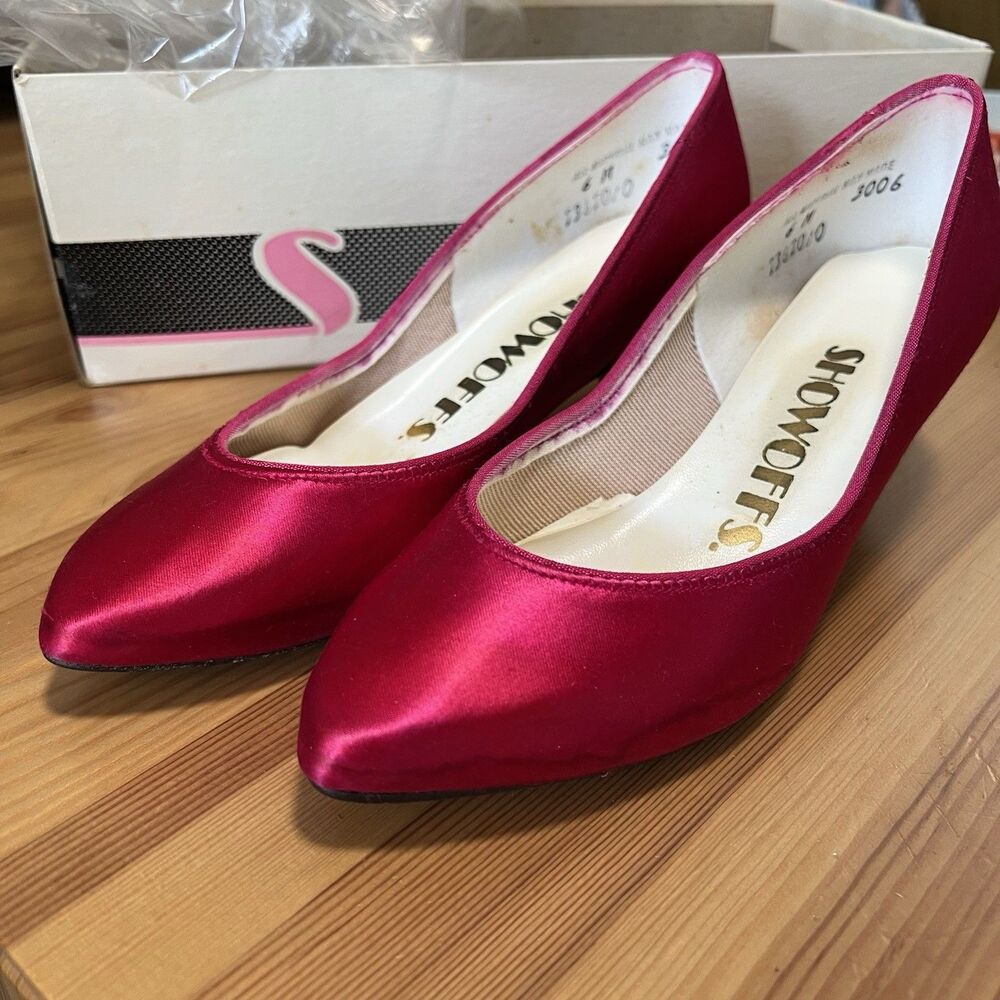 Vintage Bright Pink Hofheimer Showoffs Satin Shoes‎ In Original Packaging